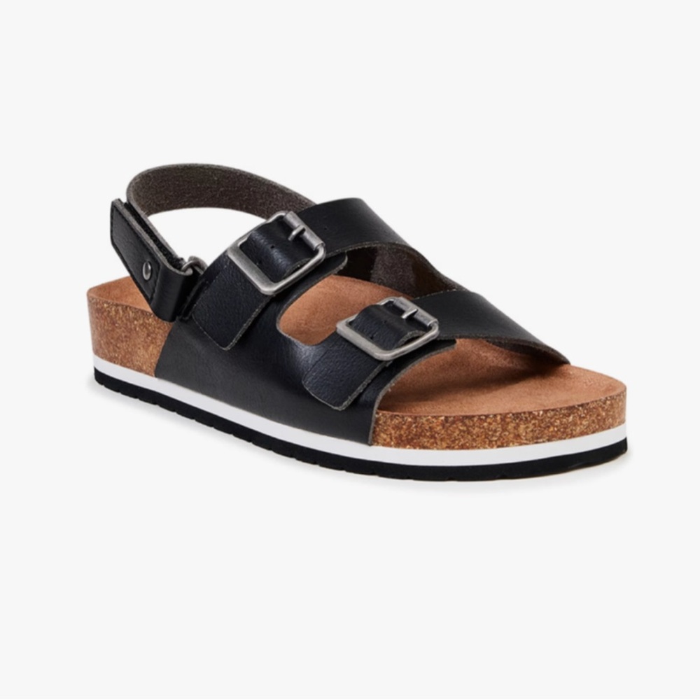 NWT! Time And Tru Sandals Womens Sz9 Footbed Buckle Slingback Black Faux Leather